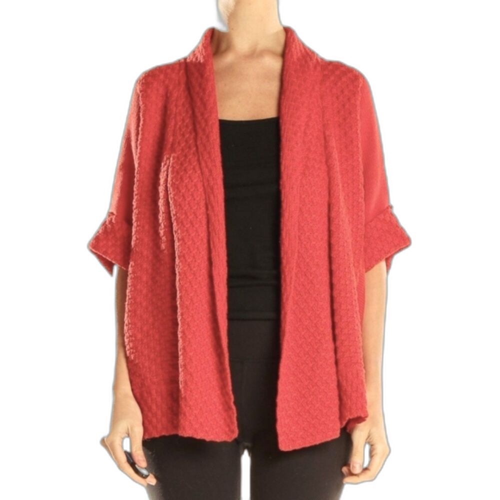 Ruby Rd. Woman Red‎ Chunky Short Sleeve Open Front Cardigan Sweater Plus Size 2X